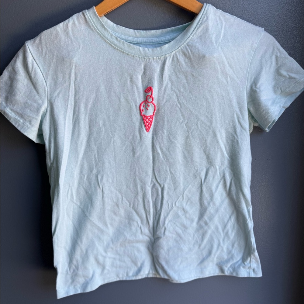 Cat & Jack Light Blue Tee with Ice Cream Embroidery
